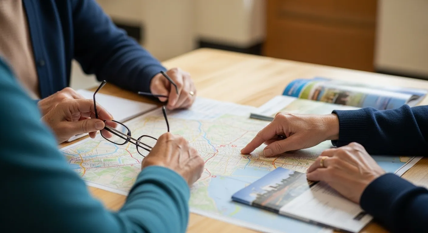 Photo-realistic, senior-friendly scene that visually introduces the section titled 'Exploring Top Cities for Single Seniors'.