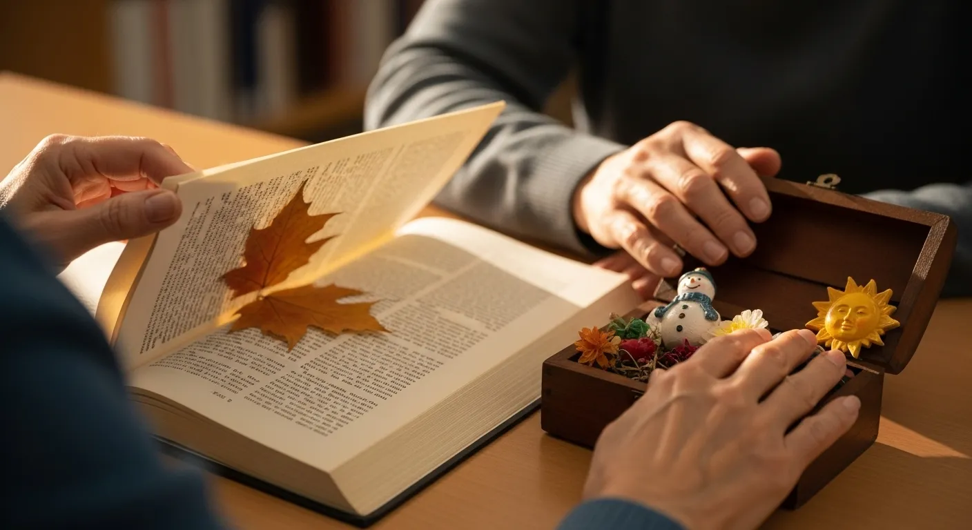 Photo-realistic, senior-friendly scene that visually introduces the section titled 'The Enduring Charm of Four-Season Climates: Change, Community, and Coziness'.