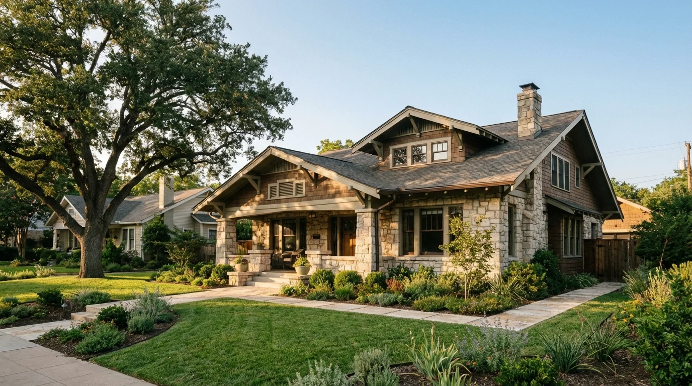 A beautiful, well-maintained house in a quiet, sunlit neighborhood.