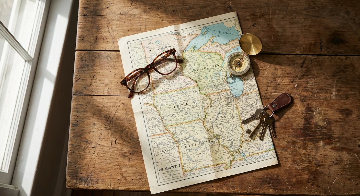 A conceptual flat lay representing retirement planning in the Midwest.