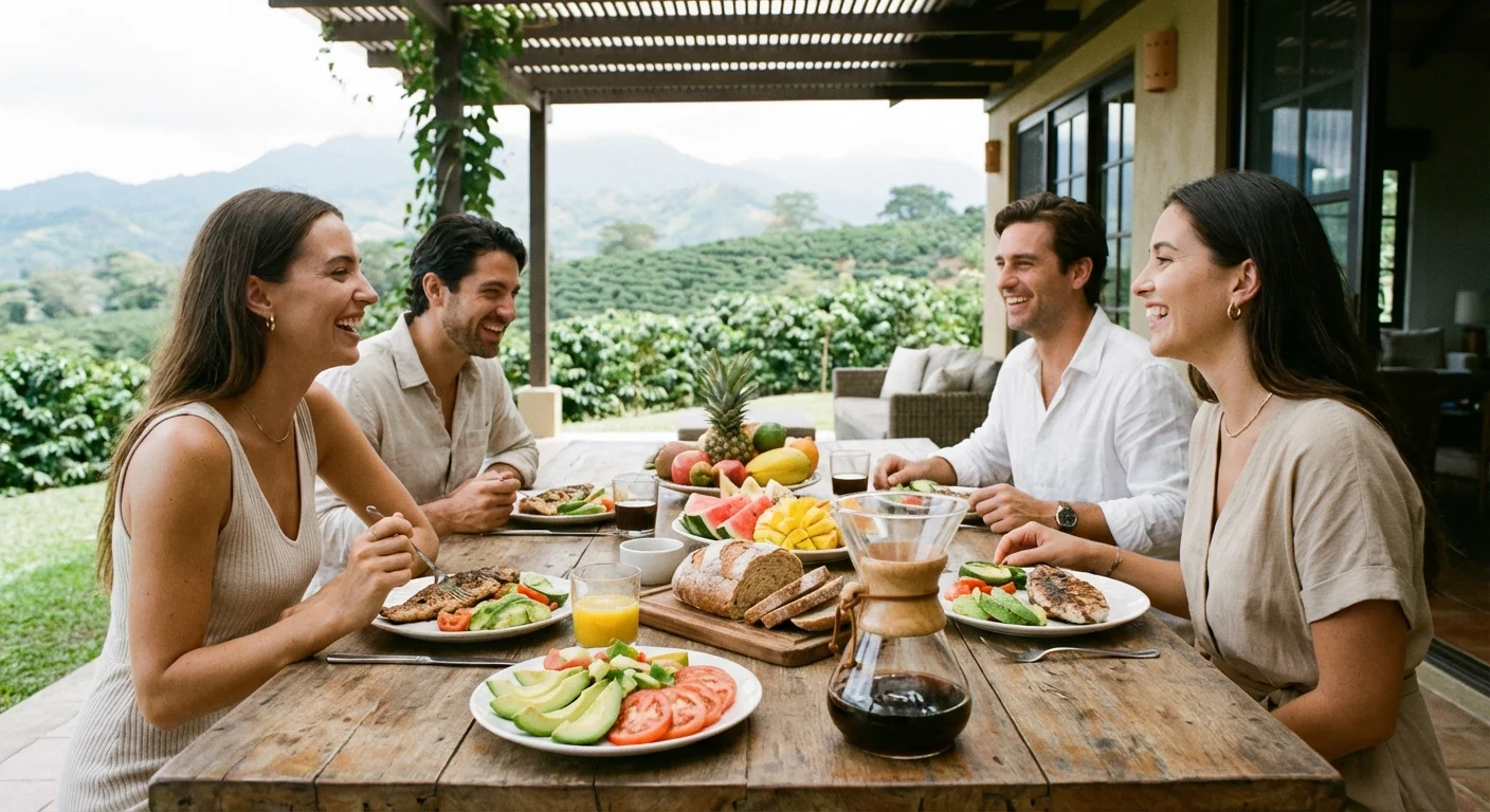 A delicious lunch served on a scenic patio overlooking Panamanian coffee plantations.