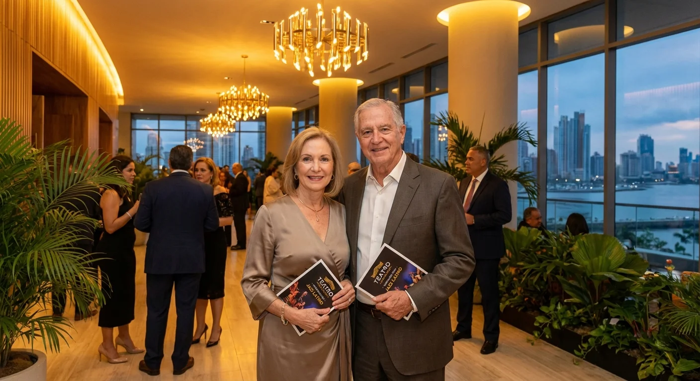 A happy retired couple enjoying a night out at a cultural event in Panama.