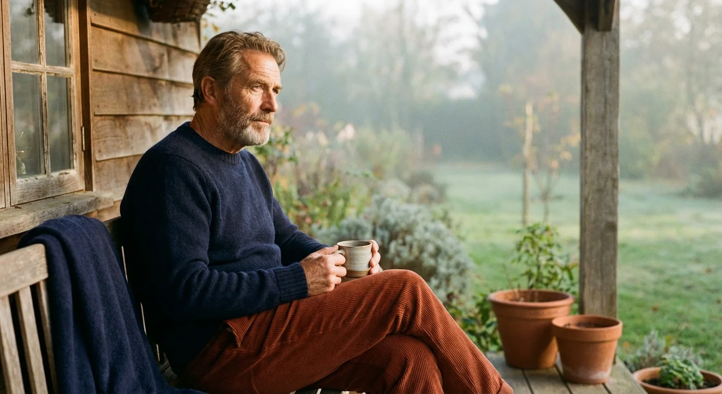 A man reflecting on his porch, symbolizing the questioning of common retirement assumptions.