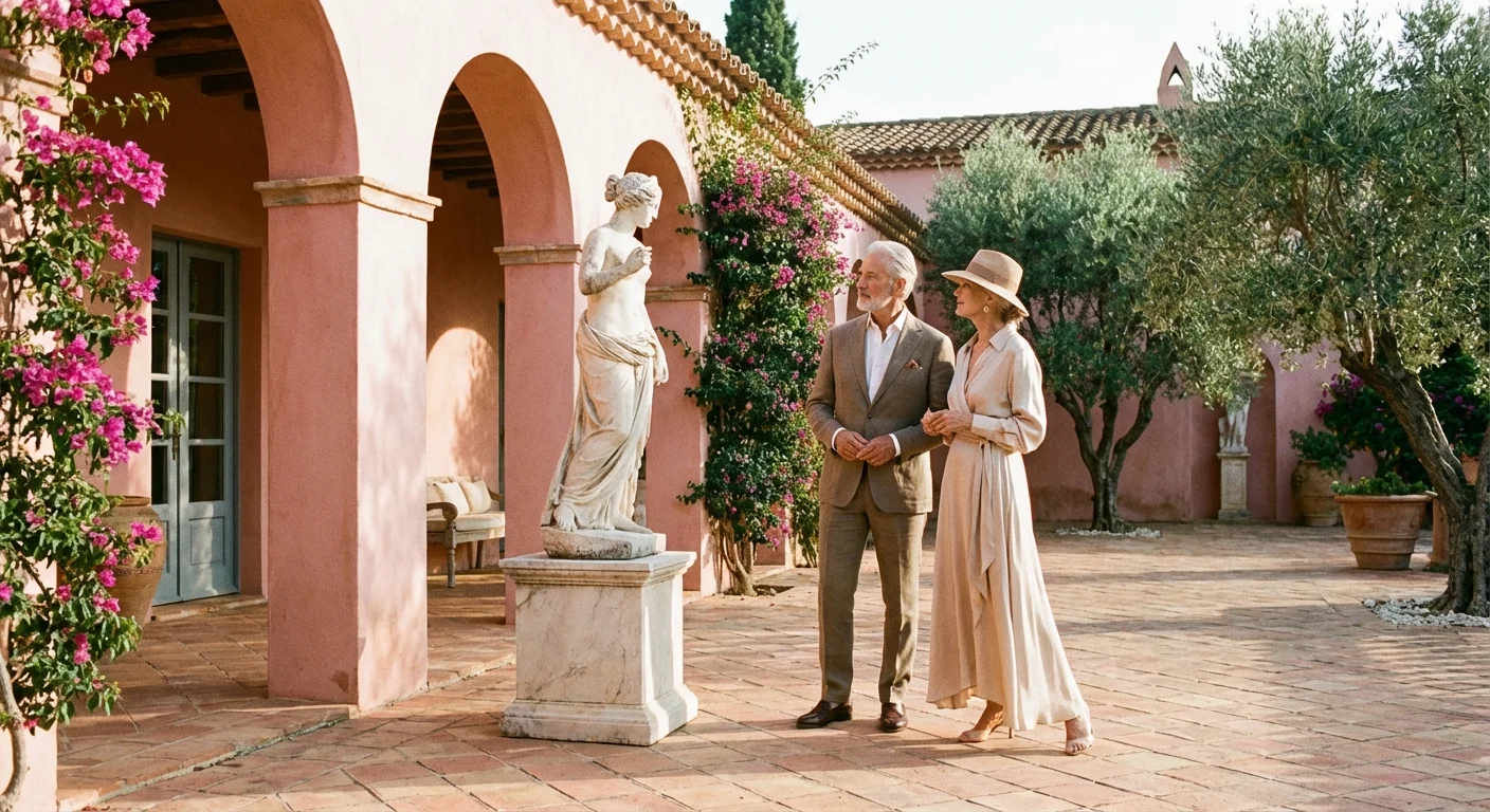 A retired couple enjoying the art and architecture at a Sarasota museum.