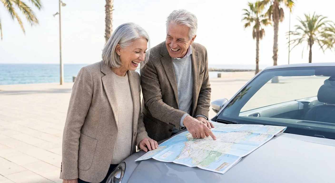 A senior couple planning a new adventure, symbolizing the liquidity and freedom of a 401(k) cash-out.