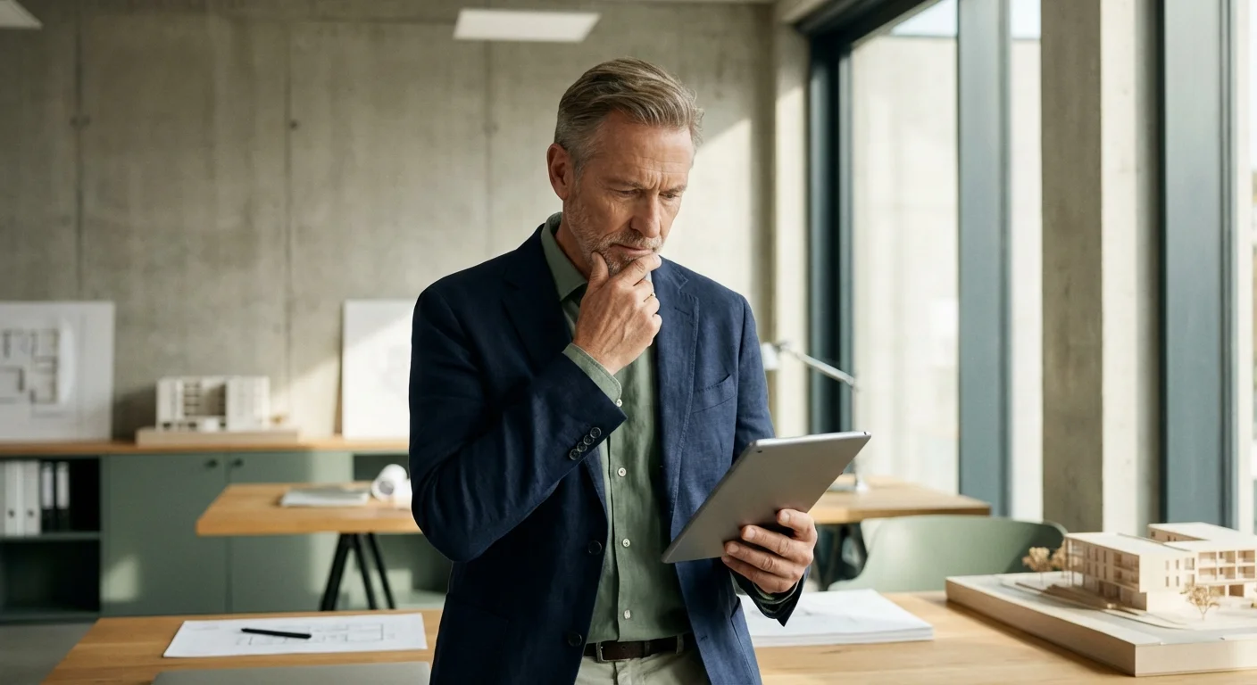 A senior man working in a modern professional studio environment.