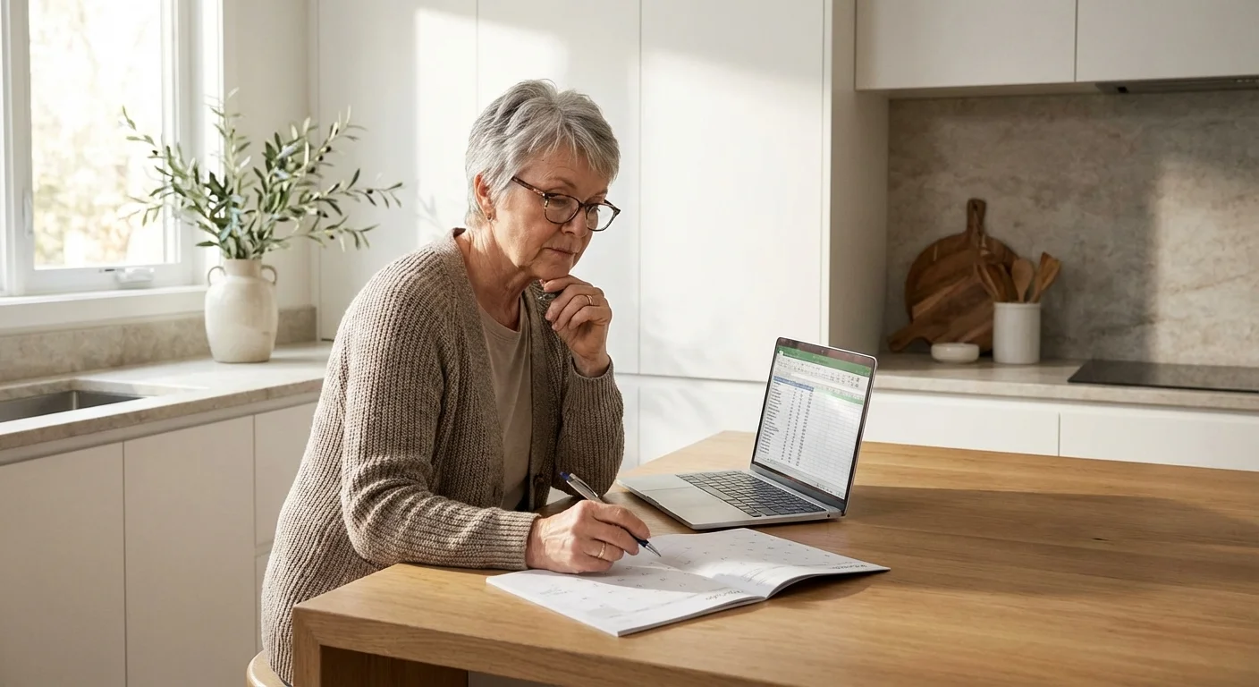 A senior woman carefully reviews her calendar and Medicare deadlines.