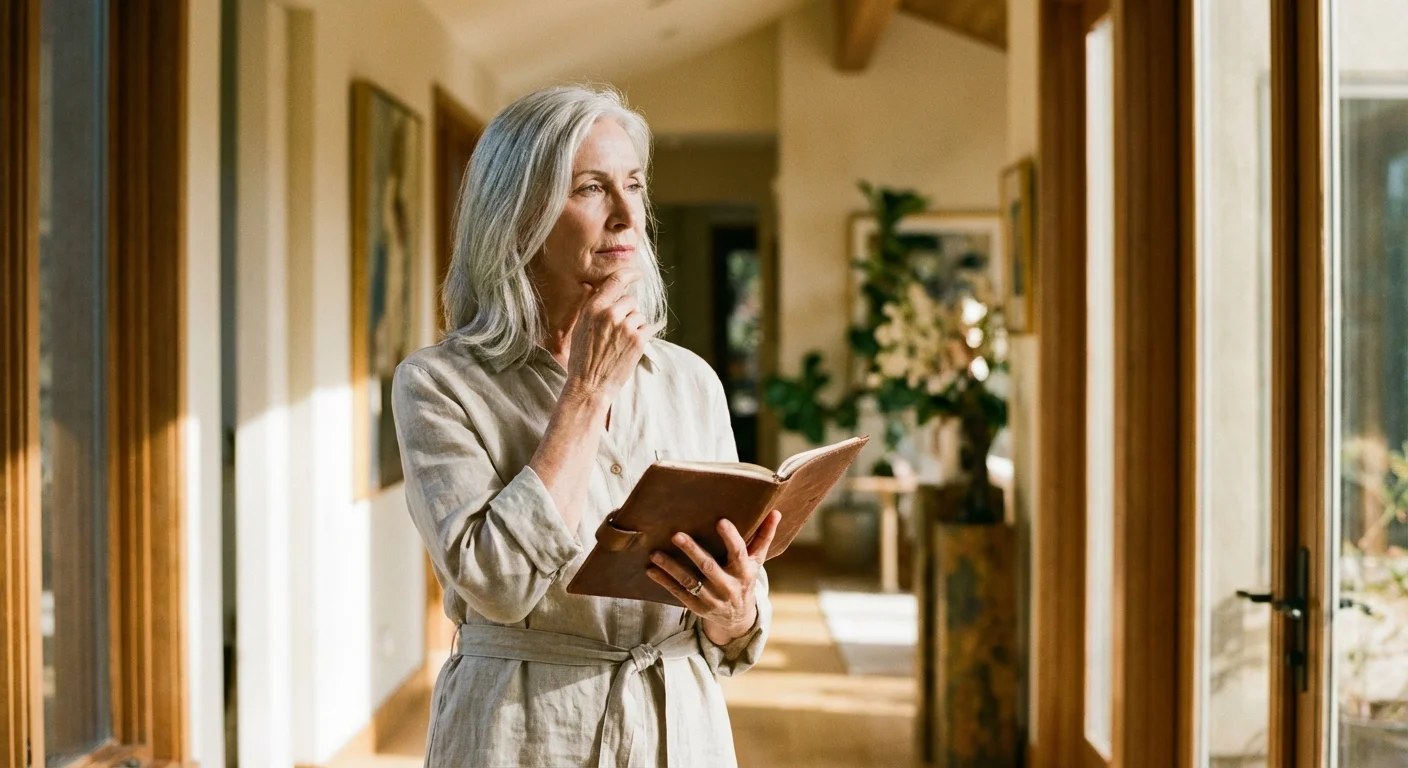 A senior woman taking notes while auditing her home for safety improvements.
