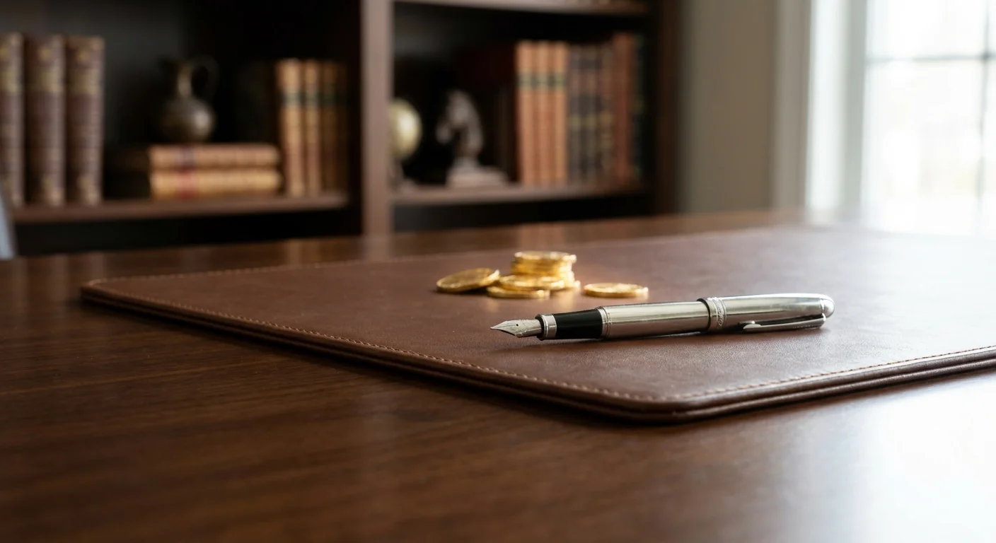 A sophisticated desk setup with a subtle hint of gold and silver assets representing wealth protection.