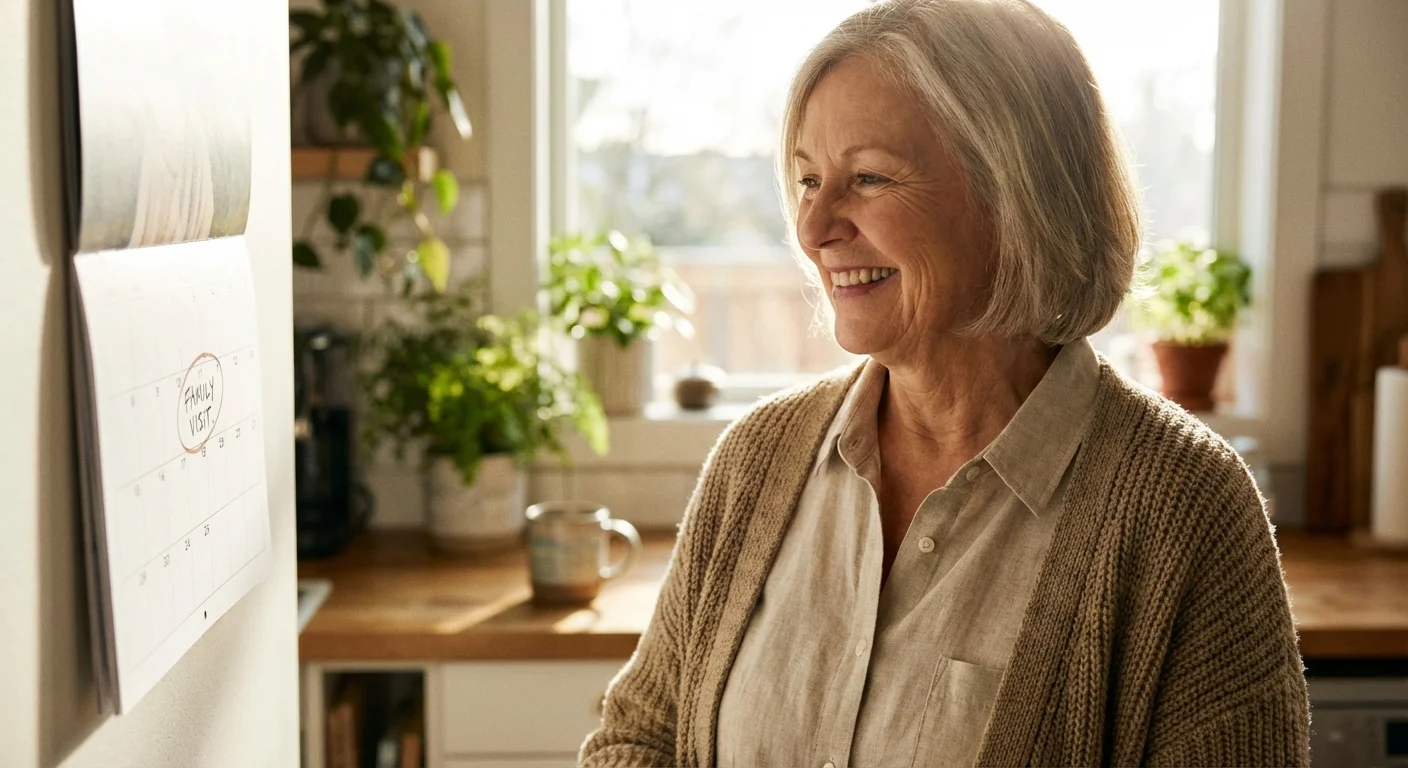 A woman smiling while looking at a calendar, representing the benefits of waiting to claim social security.