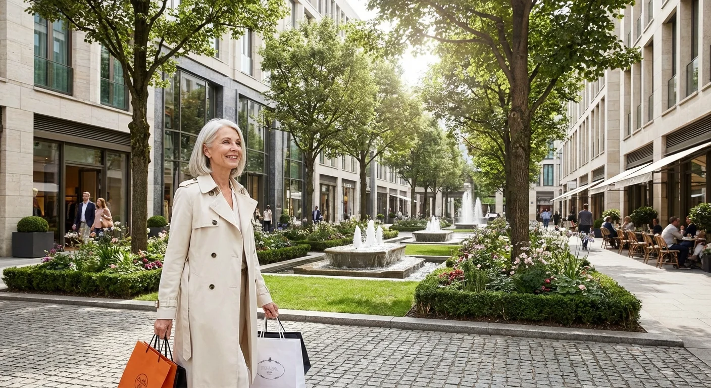 A woman walking through the high-end Arts & Design District in Carmel, Indiana.