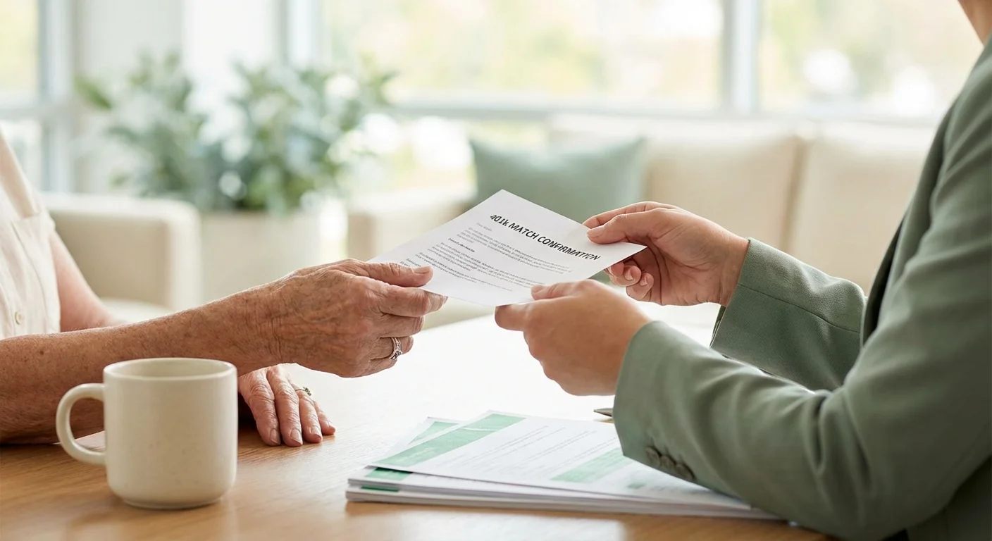 Close-up of hands exchanging financial documents in a professional, warm office setting.