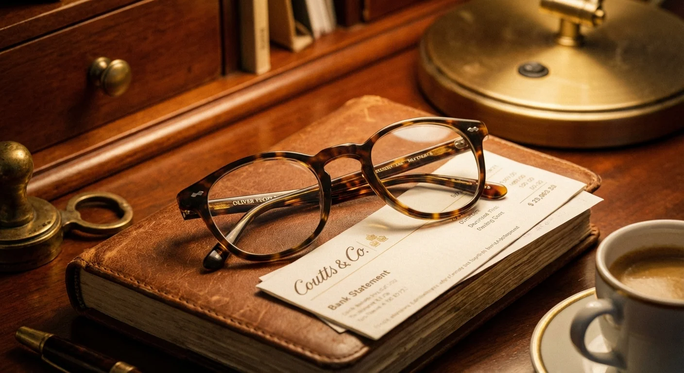 Close-up of reading glasses on a financial planner and statement.