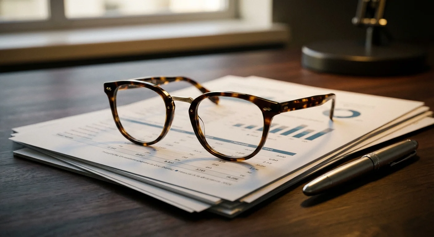 Eyeglasses resting on financial paperwork, symbolizing attention to detail and avoiding errors.