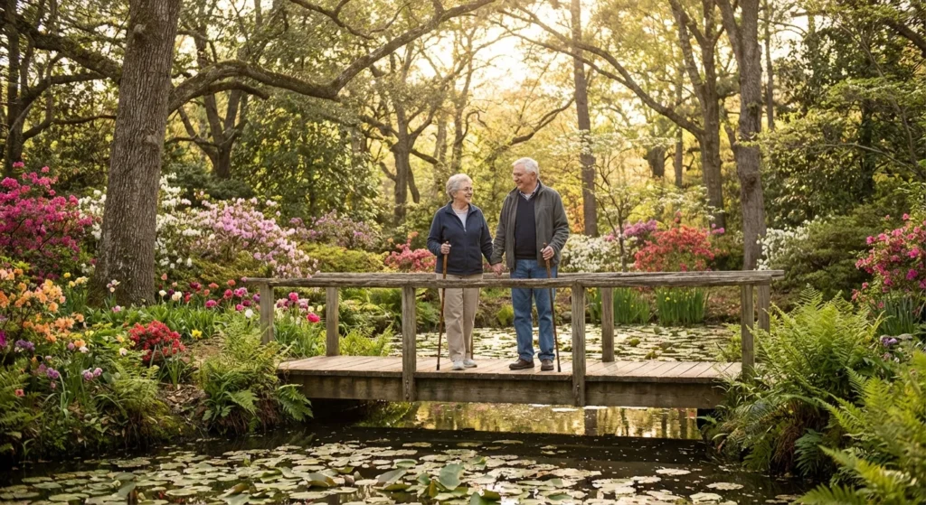 Retirees enjoying the botanical gardens in Overland Park, Kansas.
