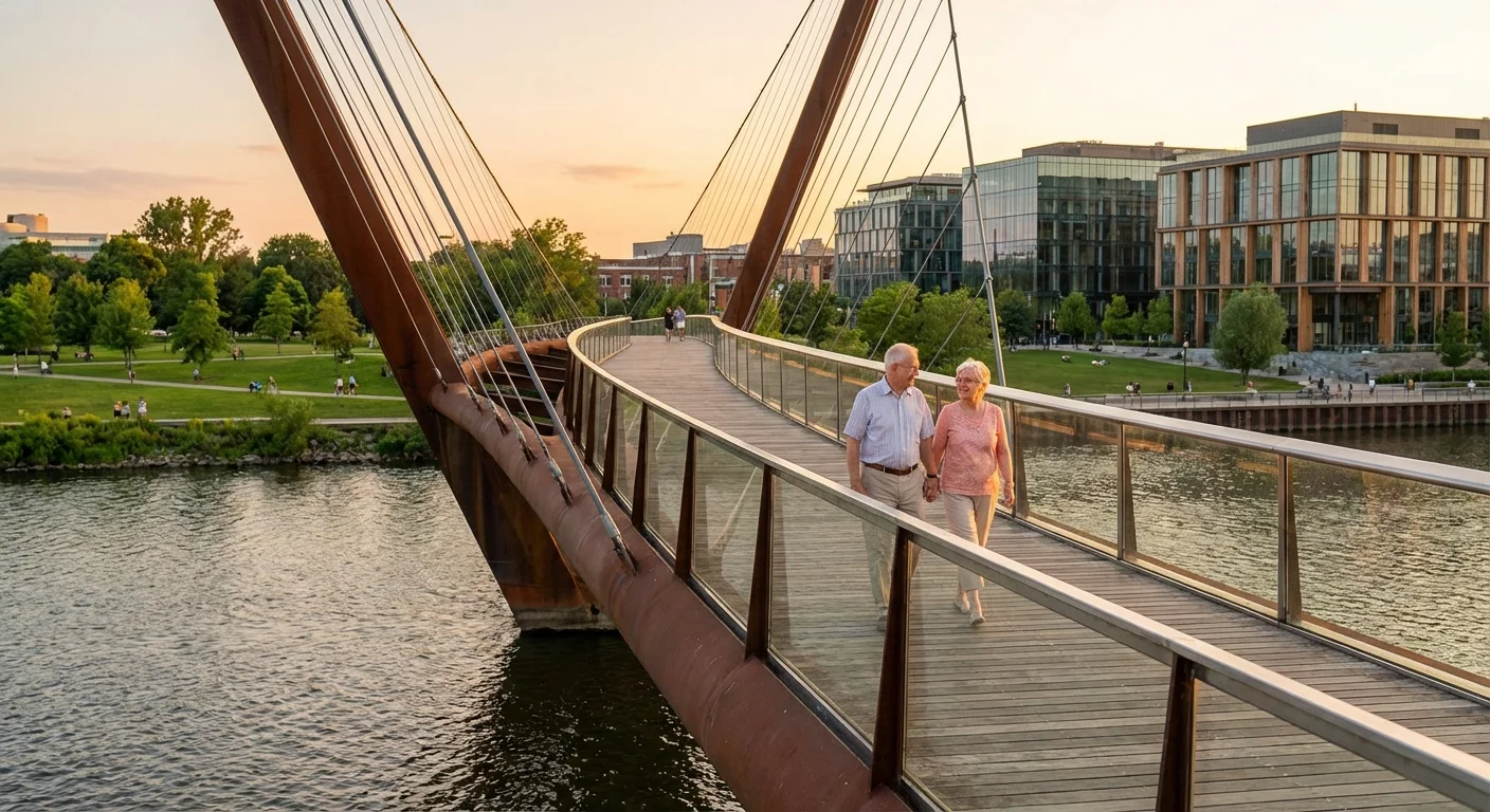 The iconic Link pedestrian bridge in Dublin, Ohio.