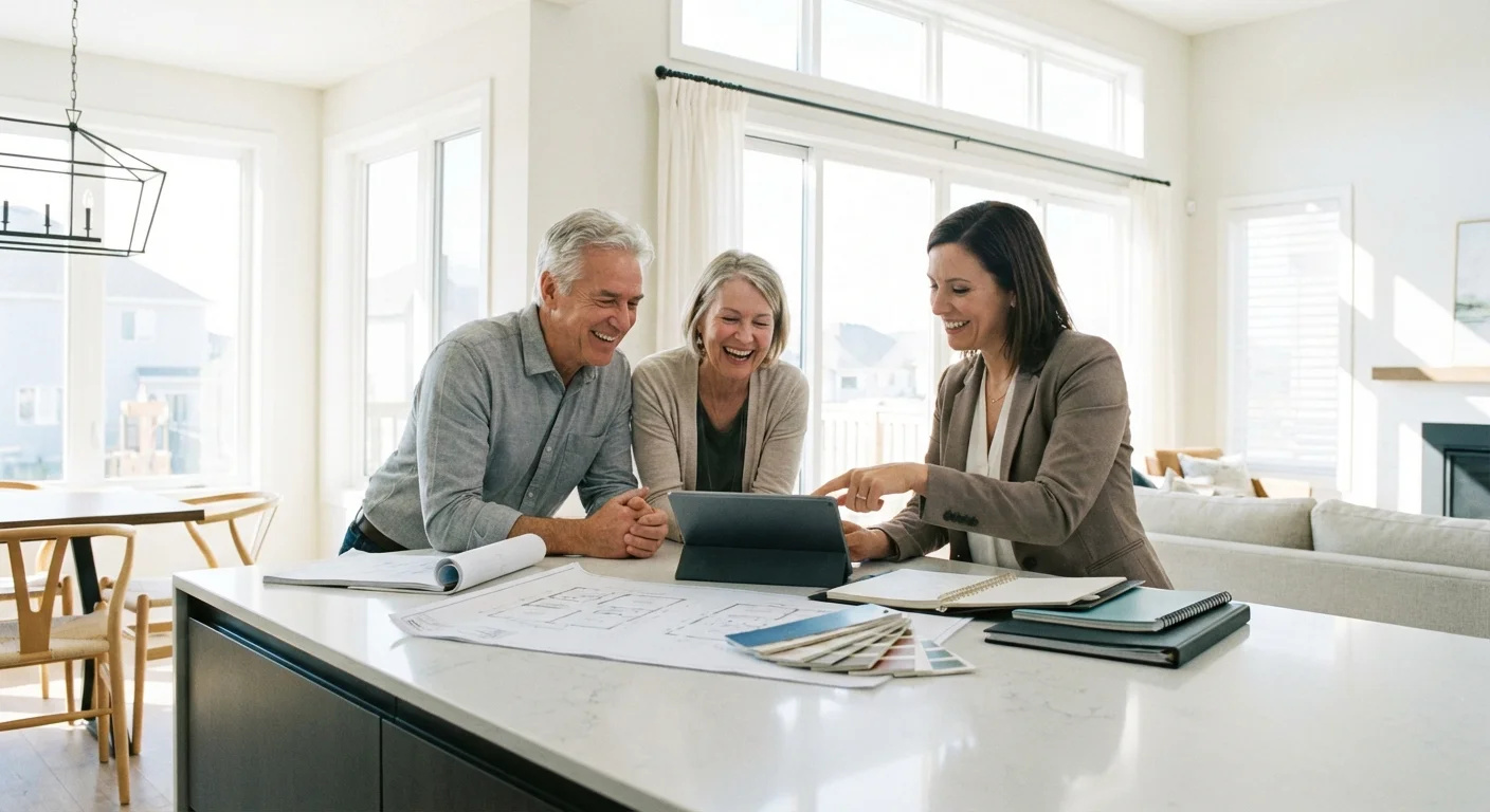 A couple discussing home modification costs with a professional consultant.
