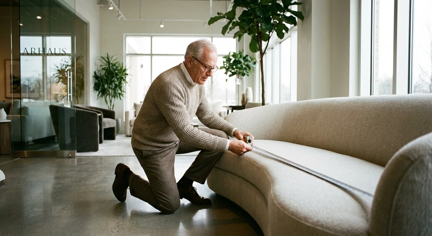 A man measuring furniture to ensure it fits into a smaller home layout.