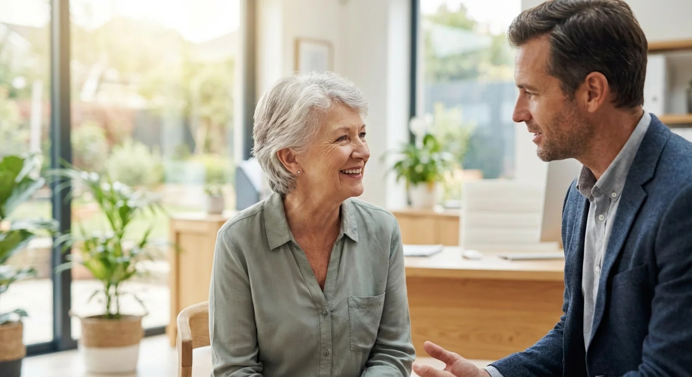A senior patient consulting with a doctor in a bright, professional medical setting.