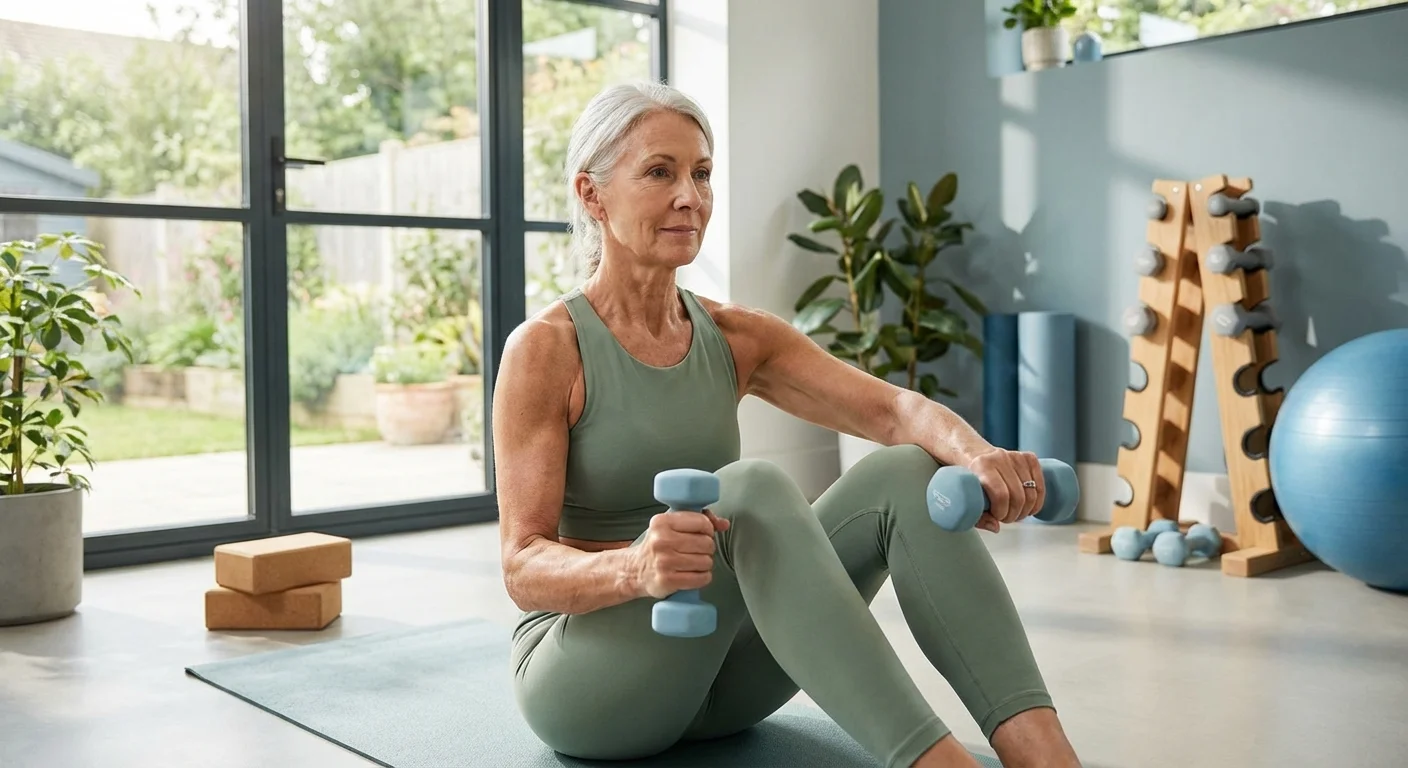 A senior woman doing resistance training to prevent muscle loss while on weight loss medication.