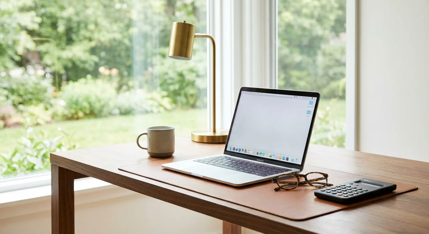 An organized home office desk representing financial planning and tax preparation.