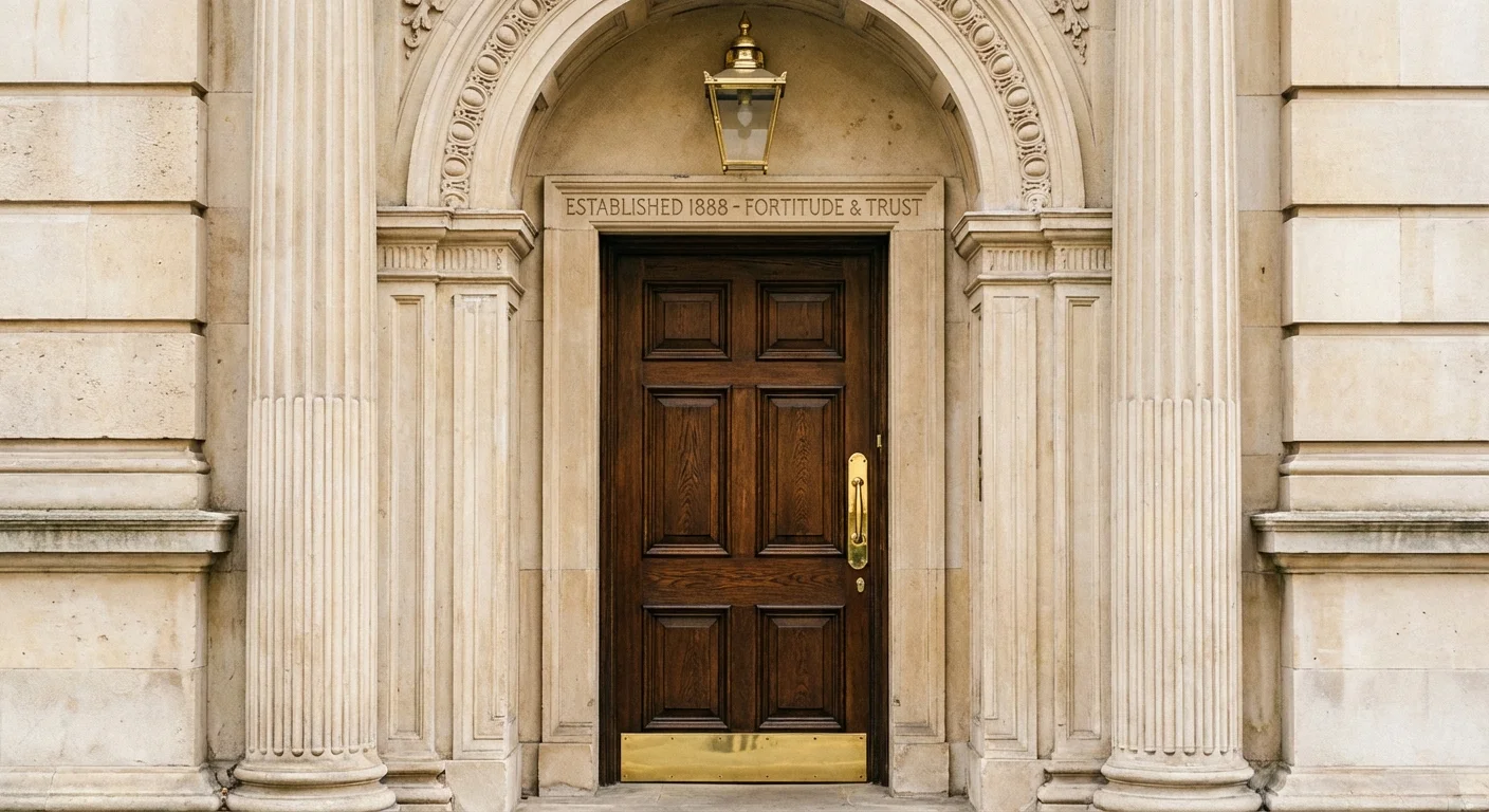 Detailed shot of a secure, elegant building entrance, representing financial safety and protection.