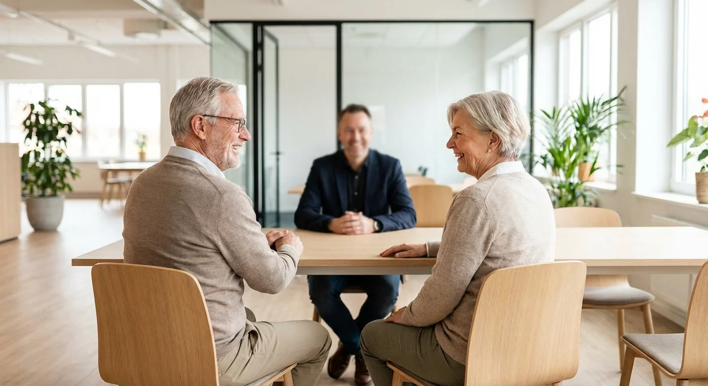 Senior couple in a professional meeting with a financial advisor.