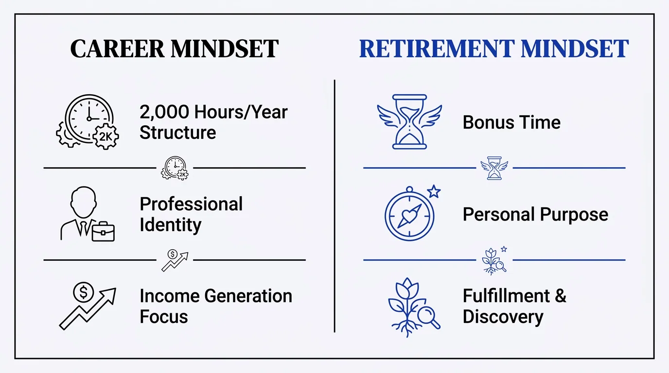 A side-by-side comparison chart of career mindset versus retirement mindset.