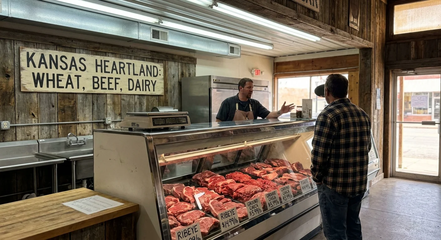 A butcher shop in Salina, Kansas, showcasing local beef and the town's proximity to agricultural production.