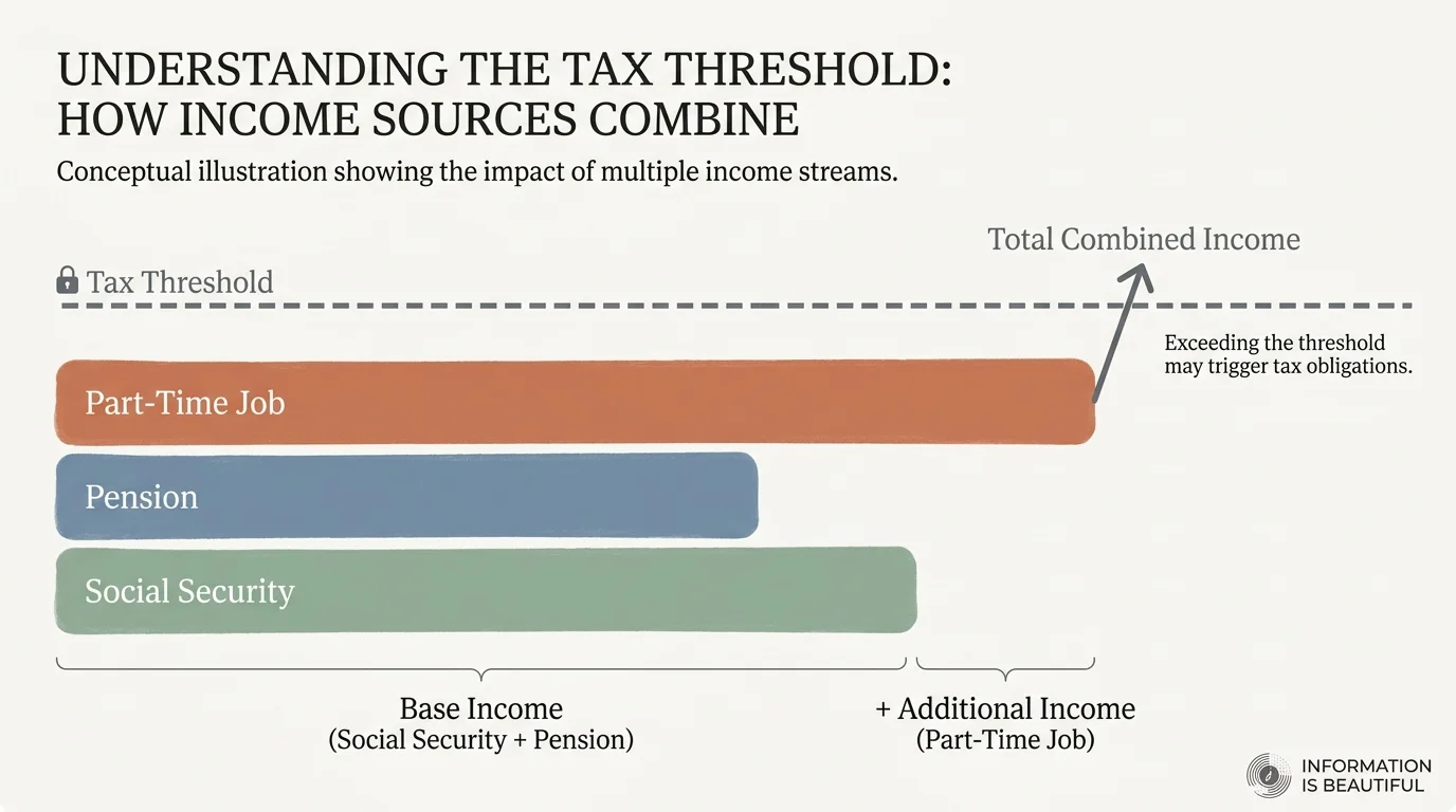 A diagram showing how different income sources stack up and can potentially push a retiree into a higher tax bracket.