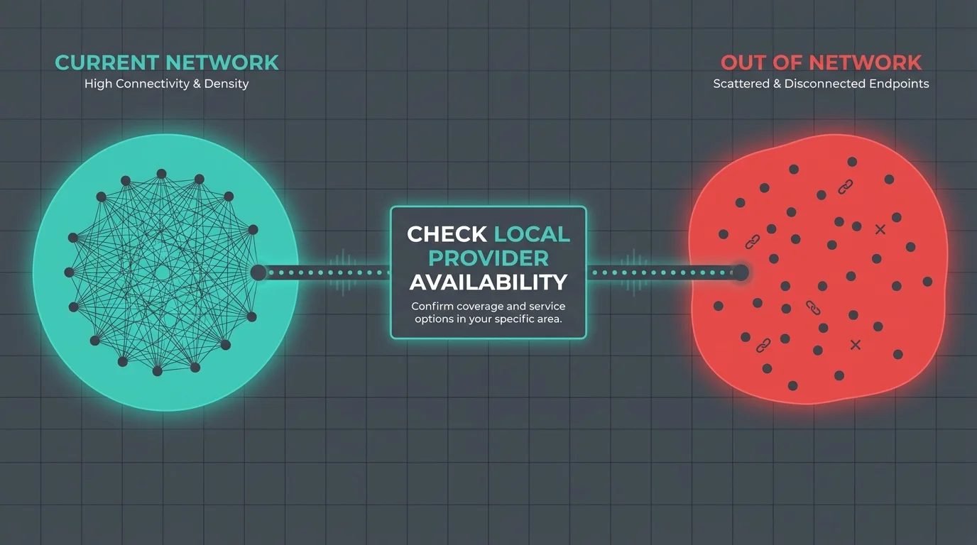 An infographic showing a connected network of healthcare providers on the left and a disconnected one on the right.