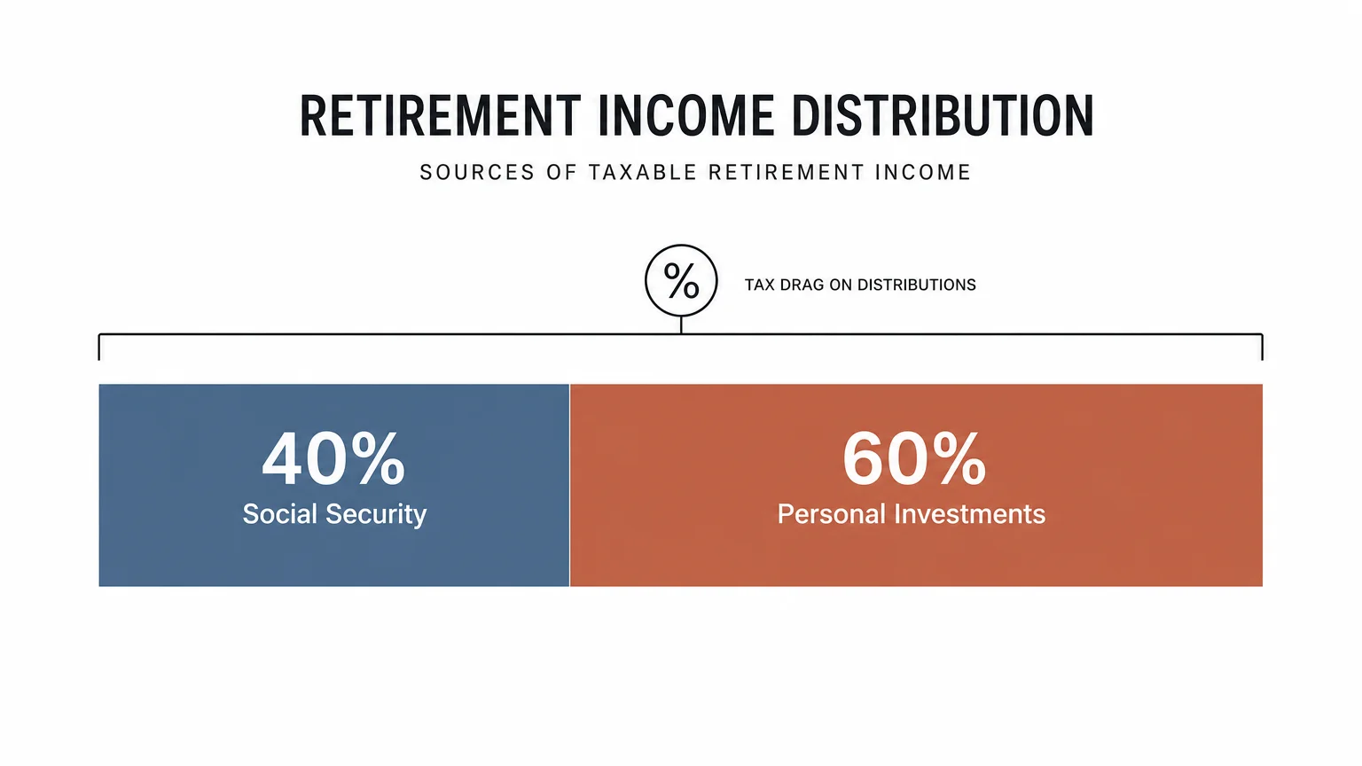 A divided bar chart showing a 40% Social Security and 60% Personal Investments split for retirement income.