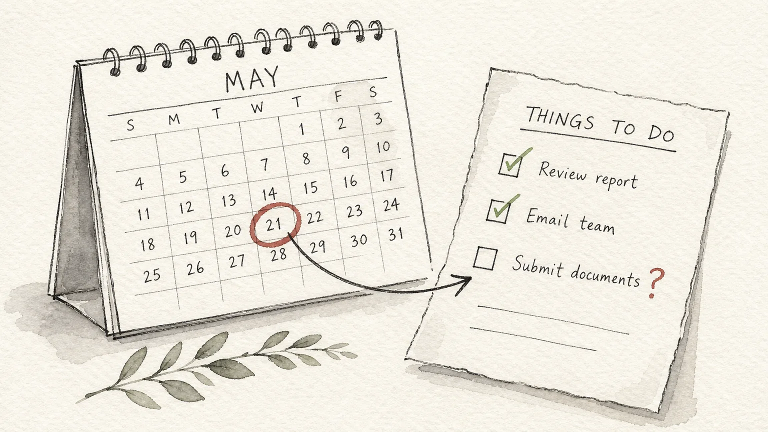 An ink and watercolor checklist and calendar illustration highlighting a circled date, symbolizing missed application deadlines.