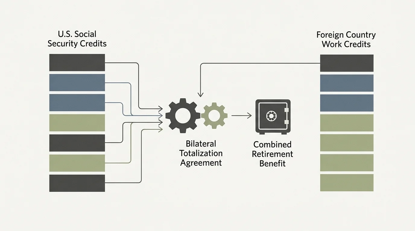 A flowchart diagram illustrating how U.S. and foreign work credits combine under a Bilateral Totalization Agreement.