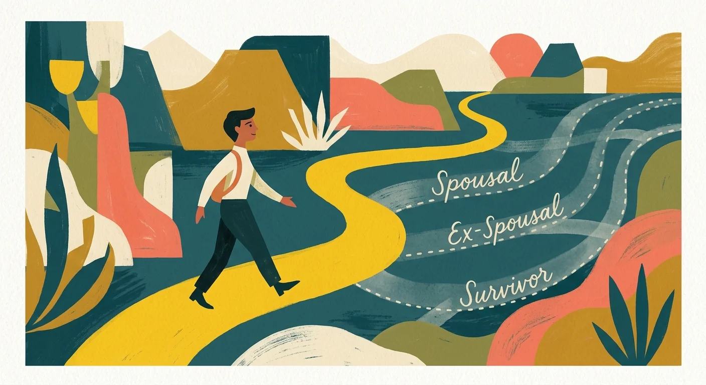 A stylized illustration of a single path representing solo benefits, distinct from unreachable spousal and survivor benefit routes.