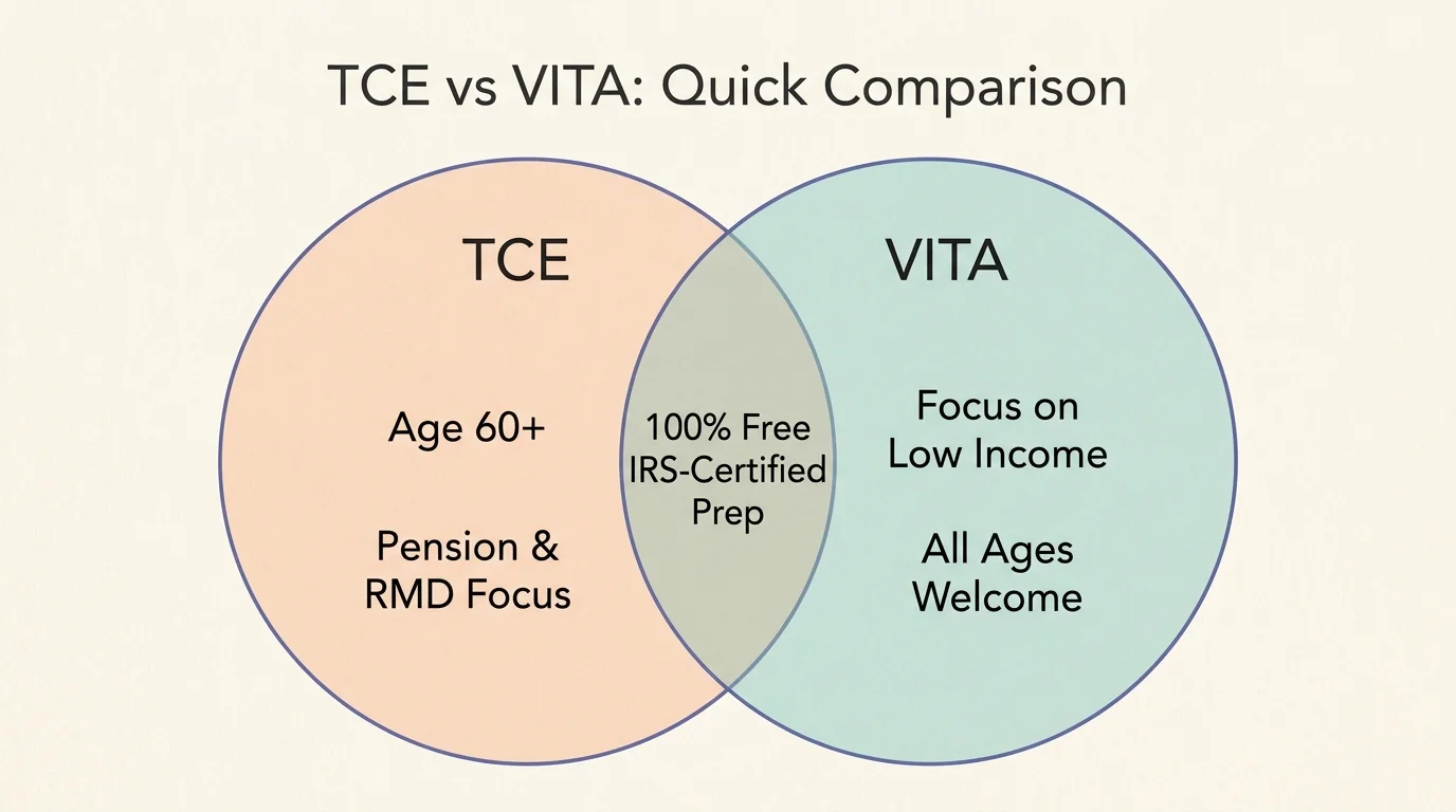 A Venn diagram showing overlapping features of TCE and VITA tax assistance programs.